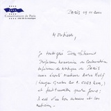 Handschriftliches Empfehlungsschreiben von Prof. Pierre Thibaud