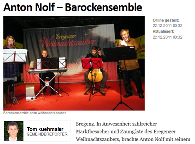 Anton Nolf - Barockensemble, beim Bregenzer Weihnachtszauber